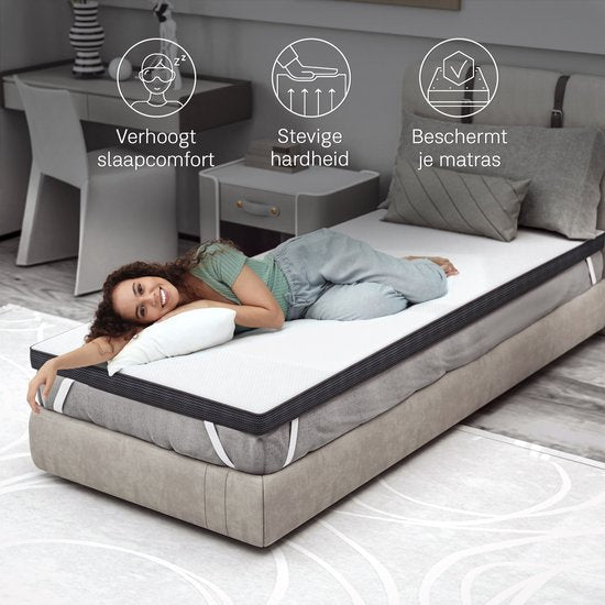 CozySense® Topper Matras 90x200 - 8 cm Verkoelend Topmatras - Gel Infused Traagschuim - CertiPUR-US® - Wasbare Hoes - Stevige Hardheid