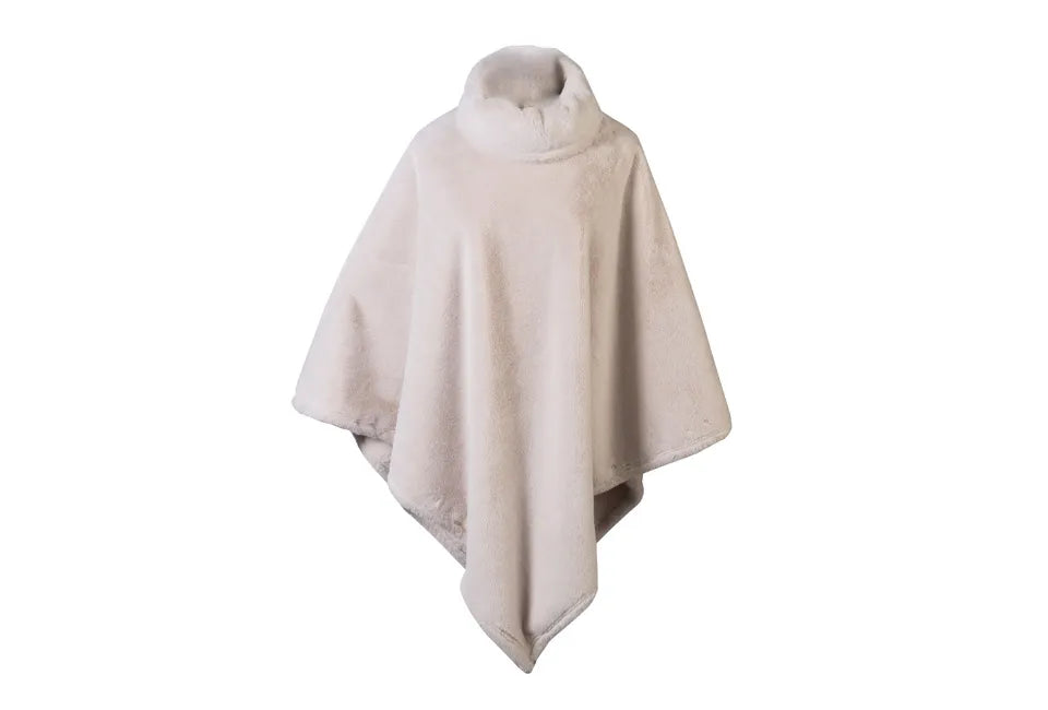Merkloos Damesponcho/Cape One Size - Imitatiebont - Ultrazacht - Beige/Blauw