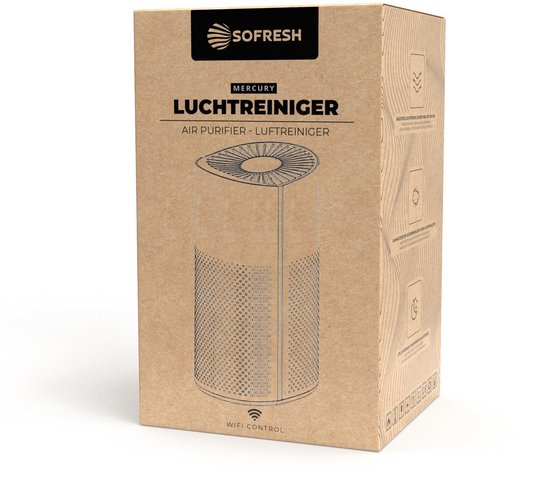 Sofresh – Luchtreiniger Met App – Voor Ruimtes Tot 30 m² & 6-in-1 Filtersysteem – Voorzien Van Hepa-filter En Luchtkwaliteitsindicator – 195 x 195 x 388 mm – Wit Kunststof
