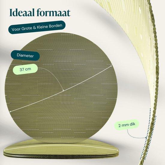 Castagnola Placemats - Placemat van Kunststof - Onderlegger - Onderzetter - Placemats Plastic en PVC - 6 Stuks - Diameter 37cm - Groen