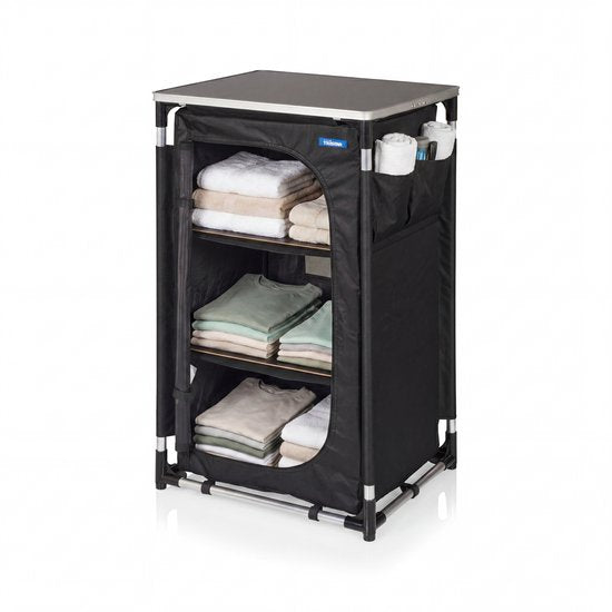 Tristar Campingkast Inklapbaar – Aluminium Frame – 3 Lagen – Verstelbare Poten – Zijvakken – Inclusief Draagtas – Zwart - CU-0809