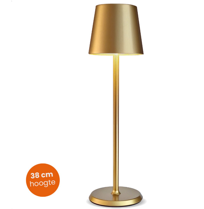 Goliving Tafellamp Oplaadbaar – Draadloos en dimbaar – Moderne touch lamp – Nachtlamp Slaapkamer – 38 cm – Goud