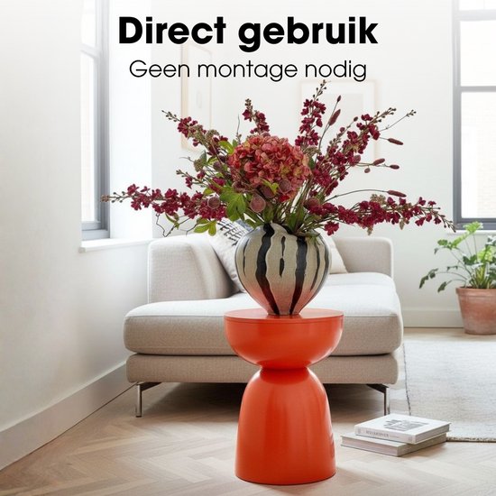 Mica Decorations Elliot Salontafel - Nachtkastje voor Slaapkamer of Woonkamer - Bijzettafel van IJzer voor Bloemen, Planten en Decoratie - H45 x Ø32 cm - Oranje