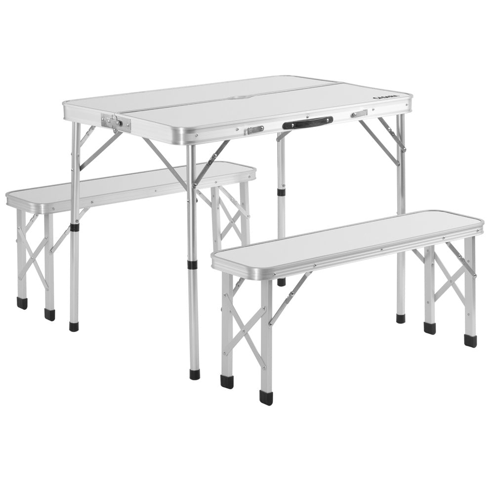 Casaria Campingtafel Aluminium – Incl. 2 Banken/Inklapbaar - Wit