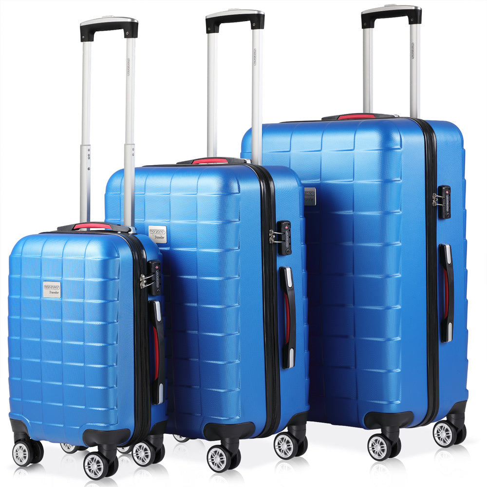 Monazana Kofferset Exopack 3-delig - TSA slot Wielen - Blauw