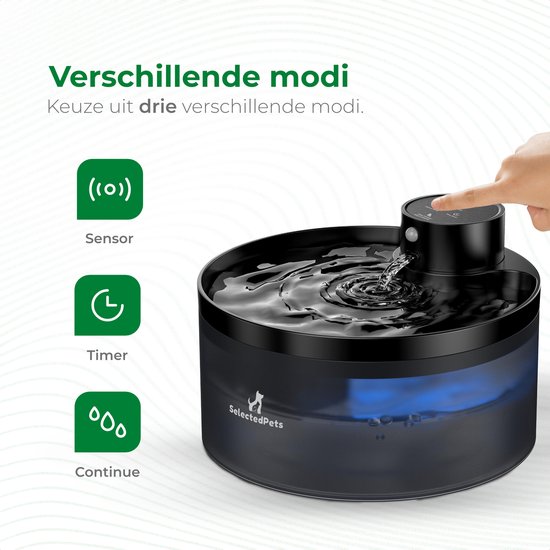 Selectedpets Drinkfontein kat - Draadloos - Met sensor - Inclusief twee filters