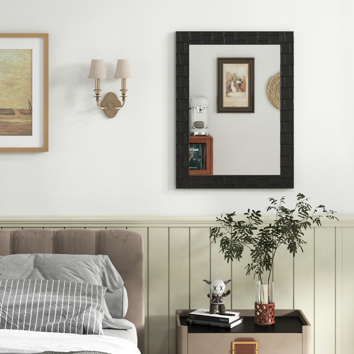 Coast Wandspiegel - rechthoekig - houten lijst - verticaal en horizontaal ophangbaar - zwart - 80 x 60 cm