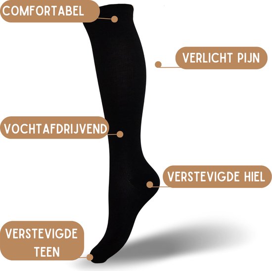 Compressiekousen 1 Paar Steunkousen Vrouwen en Mannen - Compressie sokken - Hardloopsokken - Sportsokken - Zwart - Maat 41-45 L/XL