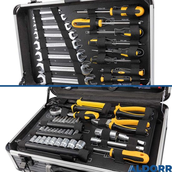 ALDORR Tools - 89 - Delige gereedschapsset in koffer - Toolbox - Gereedschapskoffer Gevuld - Gereedschapskist - Schroevendraaierset - Aluminium - Handgereedschap - Basisgereedschap - Met Momentsleutel Ratel - Cadeau voor mannen - Housewarming Cadeau