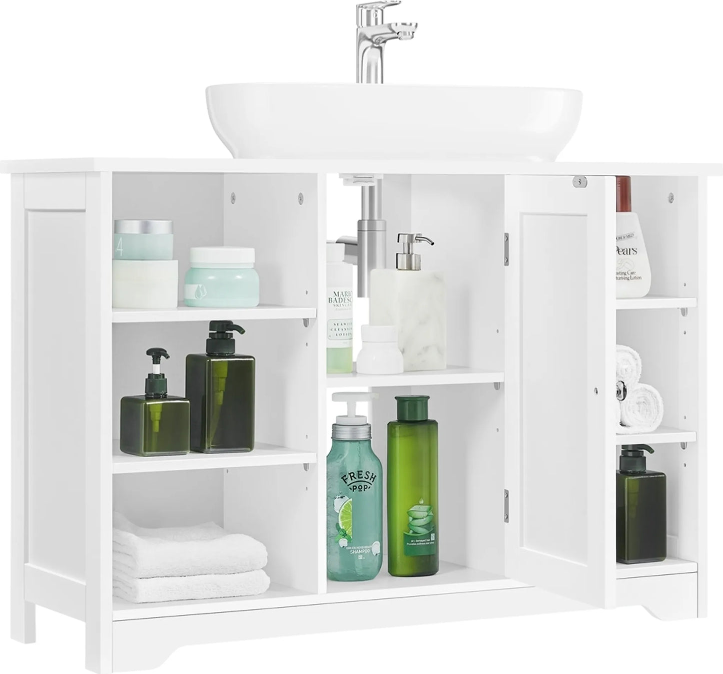 Yaheetech Wastafelmeubel Met Verstelbare Planken – Voorzien Van Sifon-Uitsparing En Open Zijvakken En Kastdeur – Voor Badkamer En Toilet – Wit Mdf – 90 x 30 x 60 cm