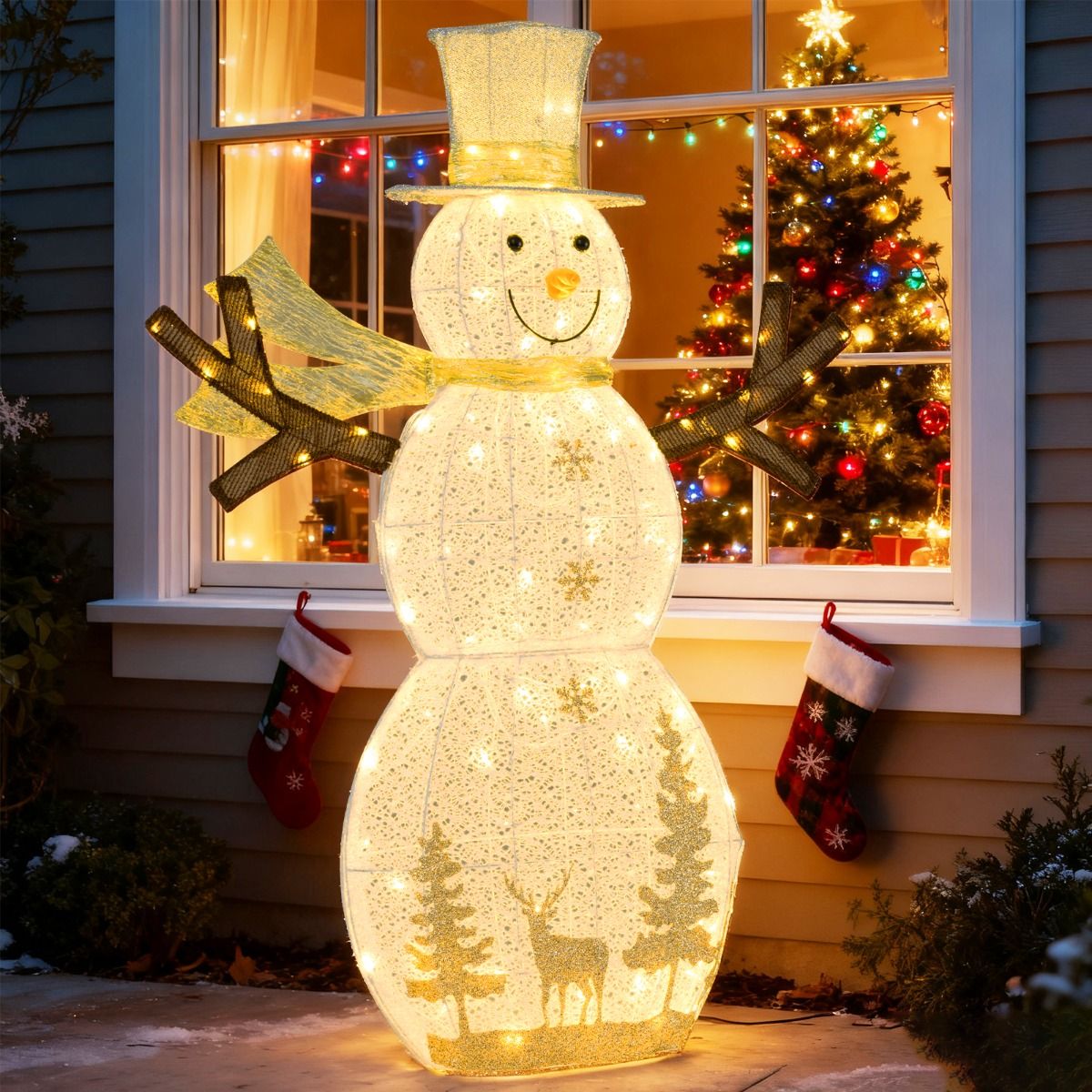 Coast LED Sneeuwman Kerstdecoratie - 100 warmwitte LED-lampen - 141 cm hoog - met hoed en sjaal - wit