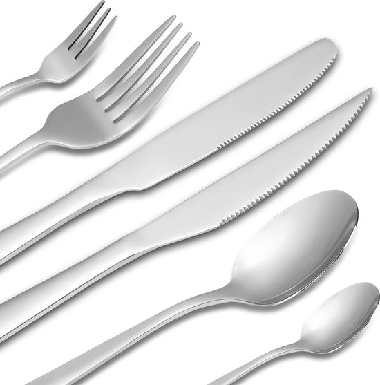 Deleca 12 Persoons Bestekset Essential (72-delig) - Lepels, Messen, Vorken, Steakmessen & Gebaksvorkjes - Vaatwasserbestendig Bestek - Glanzend Zilver / Edelstaal