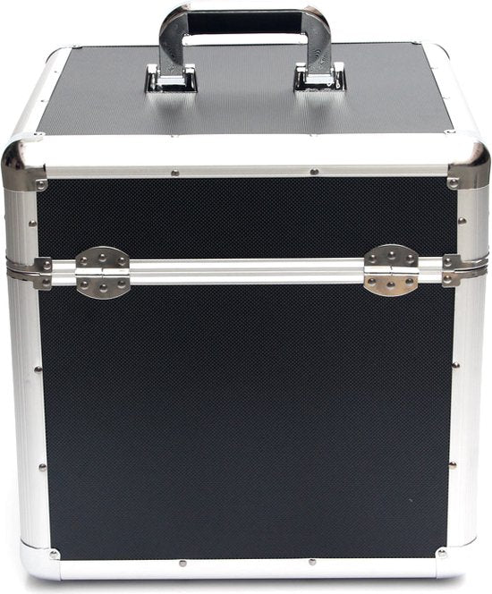 Vinyl koffer LP koffer voor 70 tot 100 platen afsluitbaar zwart aluminium