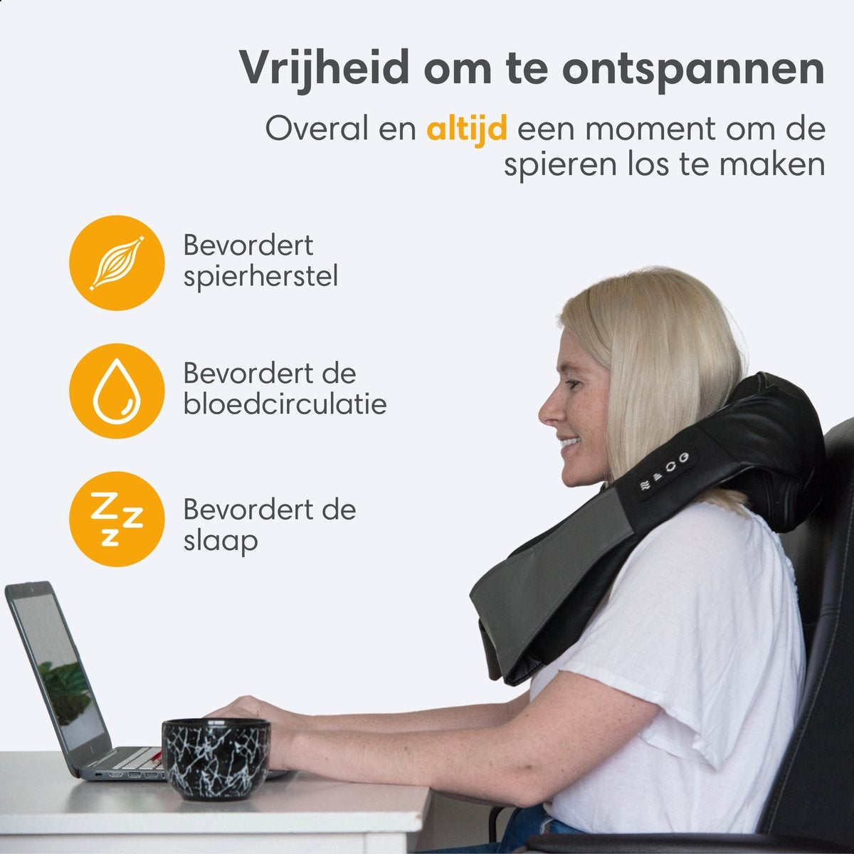 Lifeproducts Shiatsu Massagekussen- Draadloos -  Verwarmd Nek- en Rugmassagetoestel - Snoerloos - Zwart