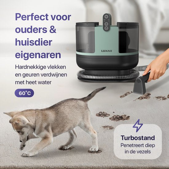LUMAN 4-in-1 Tapijtreiniger – Zelfreinigend – Voor Bank, Vloer & Auto – 4 Borstels – Incl. Schoonmaakmiddel