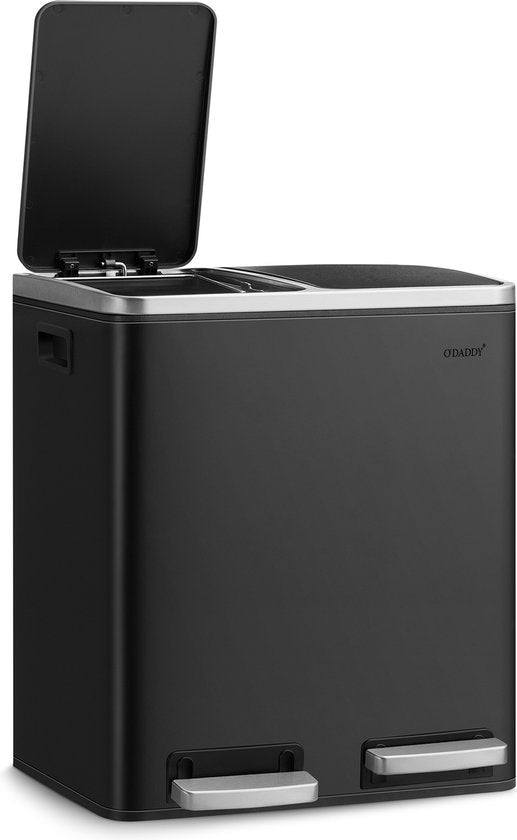 O'DADDY® Prullenbak Afvalscheiding - Softclose 2x 15L Capaciteit - Incl. Afvalzakken - Metaal/Zwart