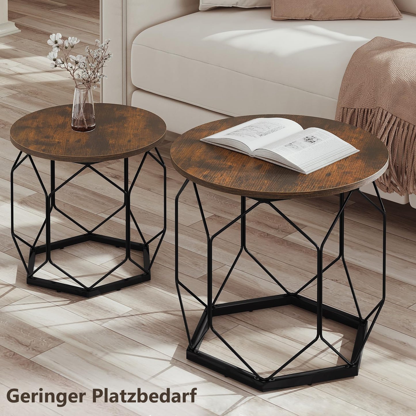 Woltu Salontafelset - 2-delig - Rond - Houtnerf Bruin/Zwart