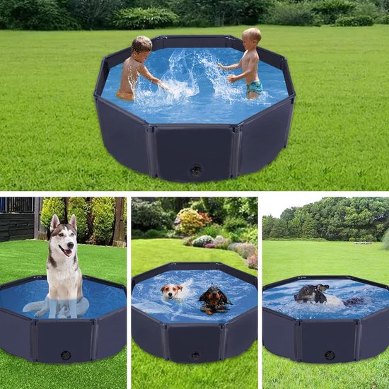 Yaheetech Opvouwbaar Hondenzwembad Ø100 cm - PVC - Antislip - Met Borstel/4 Patches - Blauw