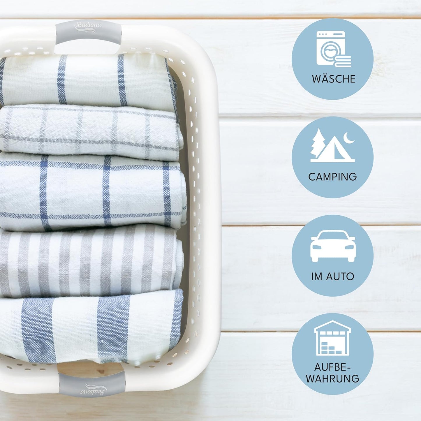 BADIONA Set van 2 Opvouwbare Wasmanden 36L – Grijs/Wit – 61 x 45 x 27 cm – Ruimtebesparend en Multifunctioneel