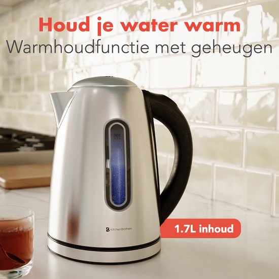 KitchenBrothers Waterkoker - Met Temperatuurregeling - Elektrisch - Met Kalkfilter - 1,7L - RVS