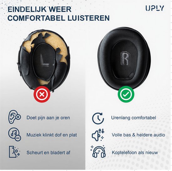 Set Oorkussens voor JBL Koptelefoon - E55BT Oorkussen - E55BT - Kunstleer met Traagschuim