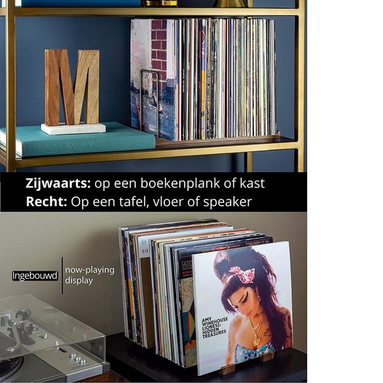 LP opbergsysteem - premium platenrek van walnoothout - platenhouder - lp rek - lp houder - lichte finish
