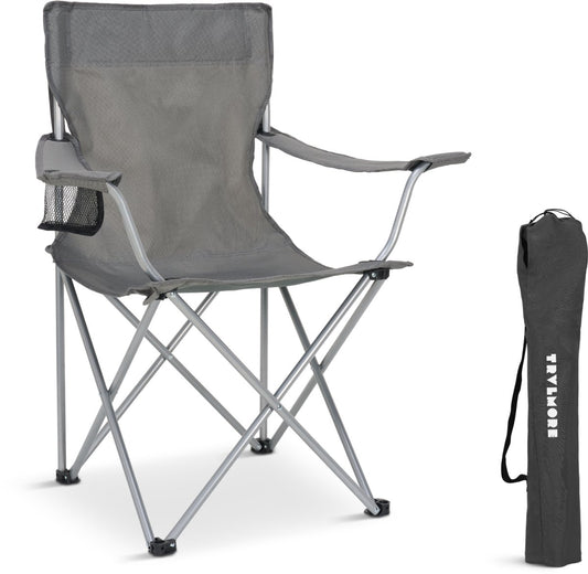 TRVLMORE Campingstoel - Opvouwbaar - 120KG Draagvermogen - Incl. Draagtas - Klapstoel - Visstoel - Kampeerstoel - Vouwstoel - Grijs