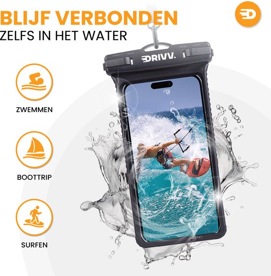 Drivv. Waterdicht Telefoonhoesje – Hardcase - Val- en Schokbestendig - Dubbele Klipsluiting - Tot 6.7 inch – Onderwater Hoesje telefoon