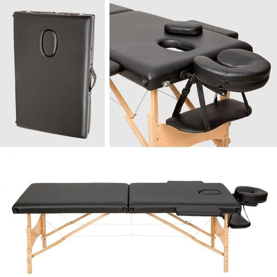 Mobiele massagetafel- bekleding 5cm - 2 Zones + draagtas zwart
