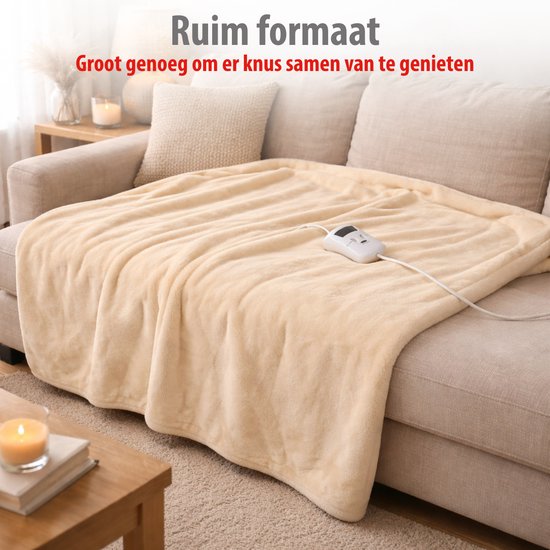 alpina Warmtedeken Elektrische Bovendeken 130 x 180 cm - 1-Persoons Elektrische Warmte Deken met Timer 1-9u - Knuffeldeken met 10 Standen - Wasbare Omslagdeken - Flanel - Beige