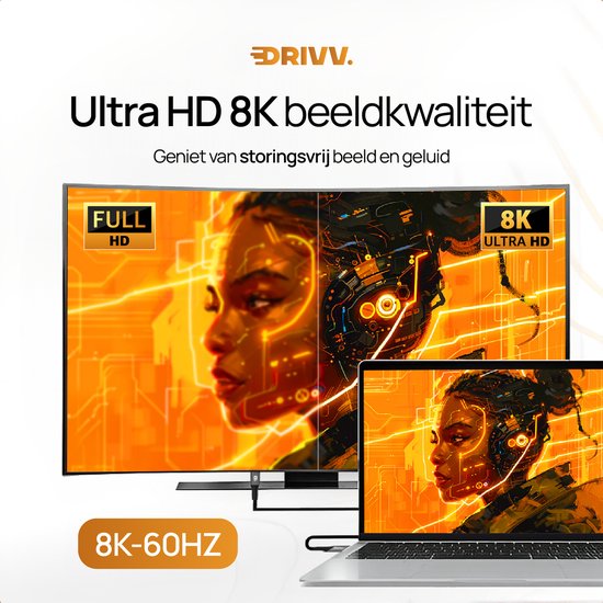 Drivv. USB C naar USB C Kabel 4.0 - Gen 3 - 240W Snellader - 8K 60Hz - 40Gbps - 3 Meter - Nylon - Zwart