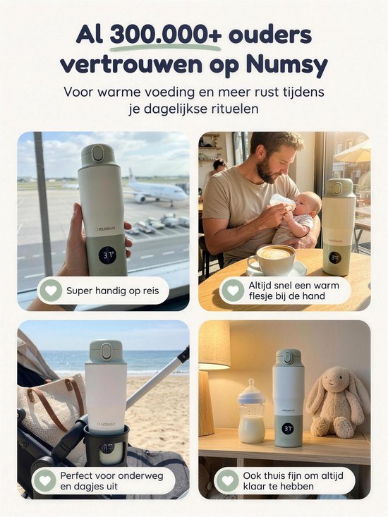 Numsy Draagbare Flessenwarmer Heat & Go Pro - Flessenwarmer Draadloos - Melk Verwarmer Baby