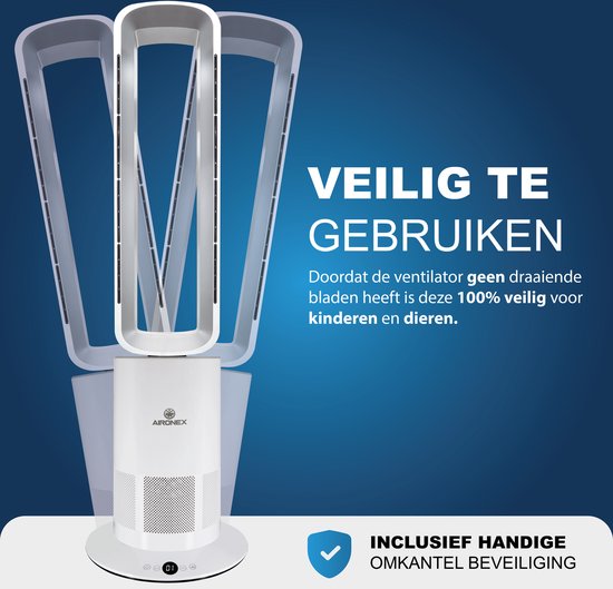 Energiezuinige Elektrische Kachel Aironex - Verwarming en Verkoeling in 1 - Heater - Design Ventilatorkachel - Kachelventilator - Verwarming ElectrischBladloze Ventilator - Torenventilator Aironex - Ventilator Staand - Aircooler