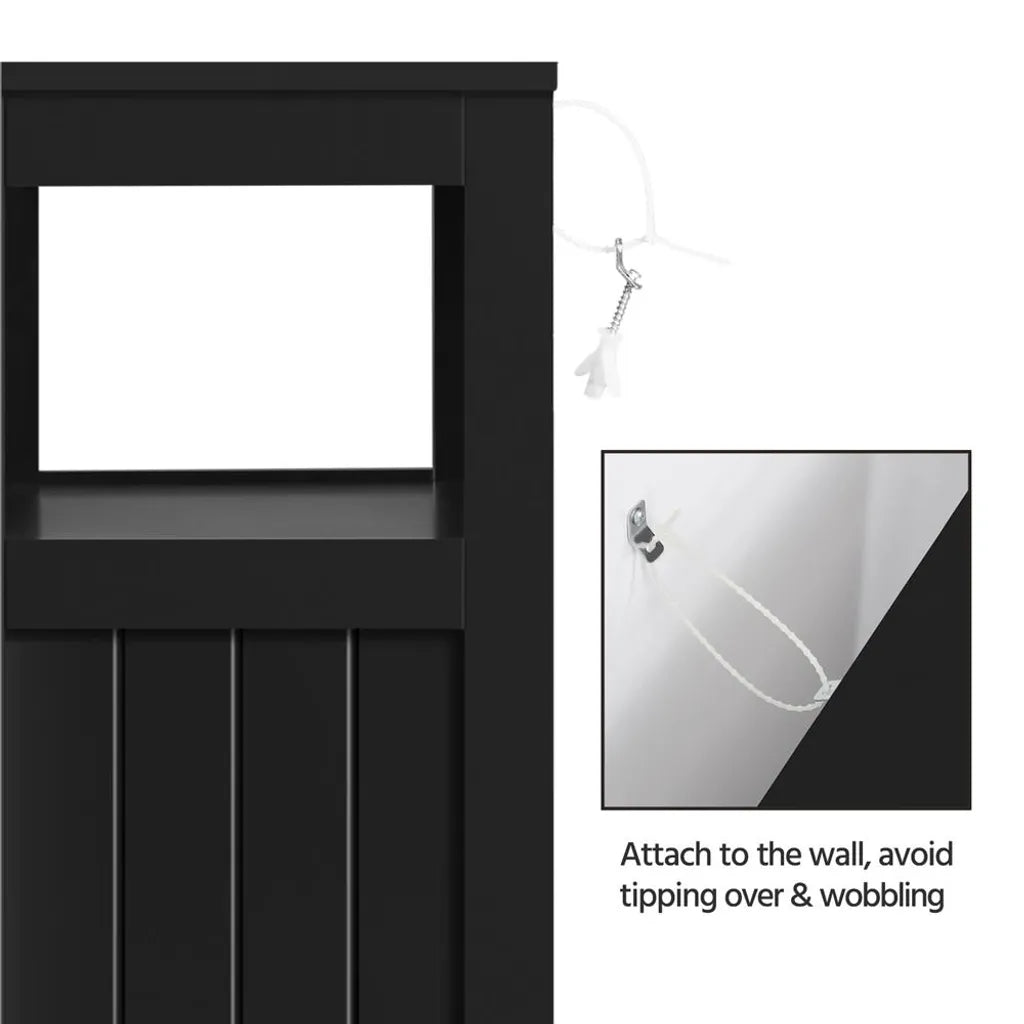 Yaheetech Badkamerkast 55,5 x 29,5 x 86,5 cm - Zwart - Badkamermeubel met 3 Lades en Verstelbare Plank