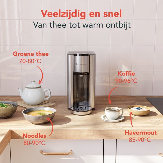 KitchenBrothers Heetwaterdispenser - 2.5L - Instant Waterkoker - BPA en PFAS Vrij - 3 standen van 150 t/m 300 ml - Heetwatertap - 40-100°C - RVS