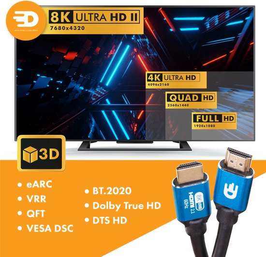 Drivv. Premium HDMI Kabel 2.1 - Ultra HD Hoge Snelheid 8K - 4K 120hz - Geschikt voor Xbox Series X & PS5 - 5 meter - Blauw