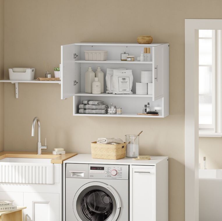 SoBuy Wandkast 90 x 70 x 28,5 cm - Wit - 2 Deuren - Verstelbare Legplank