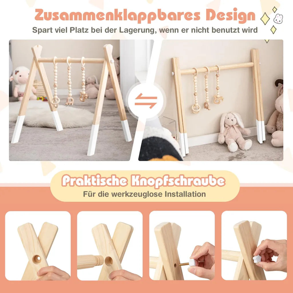 COAST Kinderspeelgoed Educatieve Speelboog – Houten Babygym in Boho Stijl – 60×44×60 cm – Montessori Speelgoed met Hangend Speelgoed