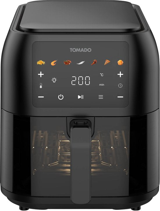 Tomado TAF8002B - Grote airfryer - XXL airfryer - 8 liter - Heteluchtfriteuse - Kijkvenster - Tiptoetsbediening - 7 automatische programma's - Zwart