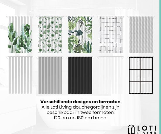Loti Living Douchegordijn Anti Schimmel – Zwart - Inclusief ringen – Waterdicht - Polyester - Douchegordijn 120x200 cm