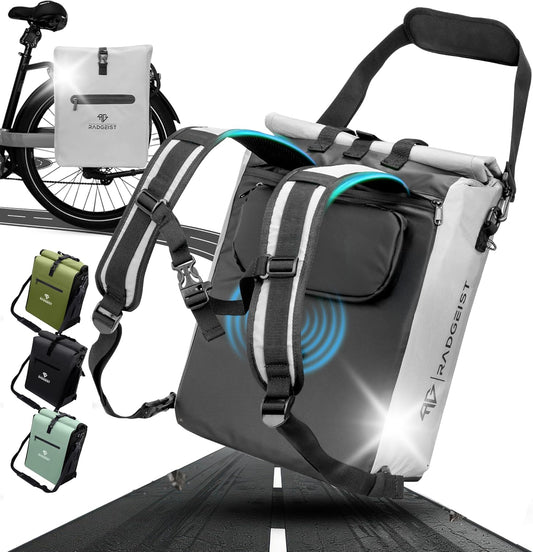 RADGEIST 3in1 fietstas voor bagagedrager - fietsrugzak - fietstas met reflectoren - schoudertas - met laptopvak - 100% waterdichte tas - 25L - volledig reflecterend