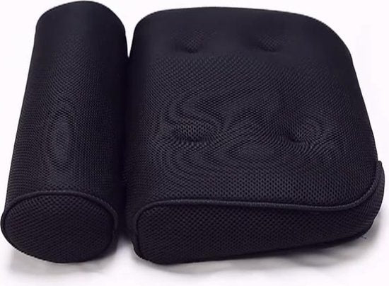 Earkings Badkussen met 6 Zuignappen en Ophanghaak - Bad Kussen voor in Bad - Bad Accessoires Nekkussen Bad - Hoofdsteun Bad Zwart