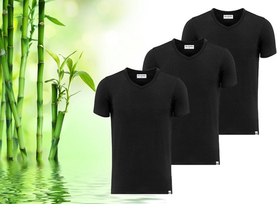 3 zachte bamboe T-shirts - Zwart - Ronde hals - L