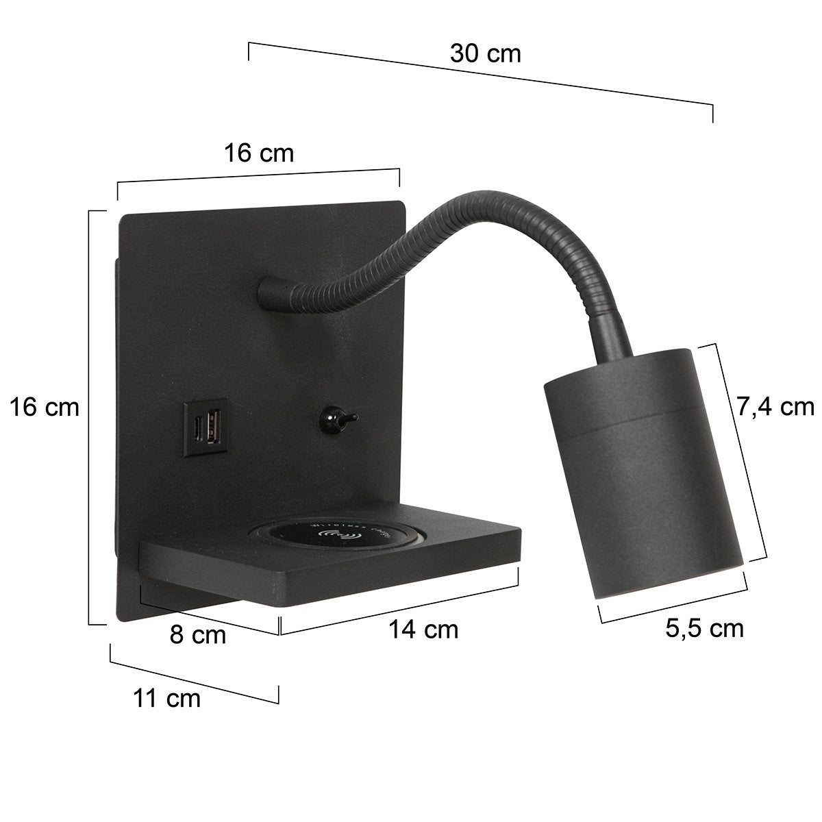 Mexlite wandlamp Upround - zwart - metaal - 3654ZW