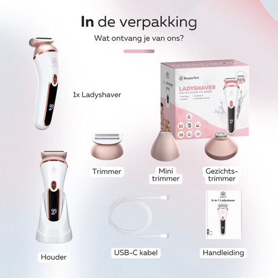Beeperfect® 3 in 1 Ladyshaves Voor Vrouwen Prime - Scheerapparaat Vrouw - Bikinitrimmer - Oplaadbaar - Waterdicht - 3 Opzetstukken
