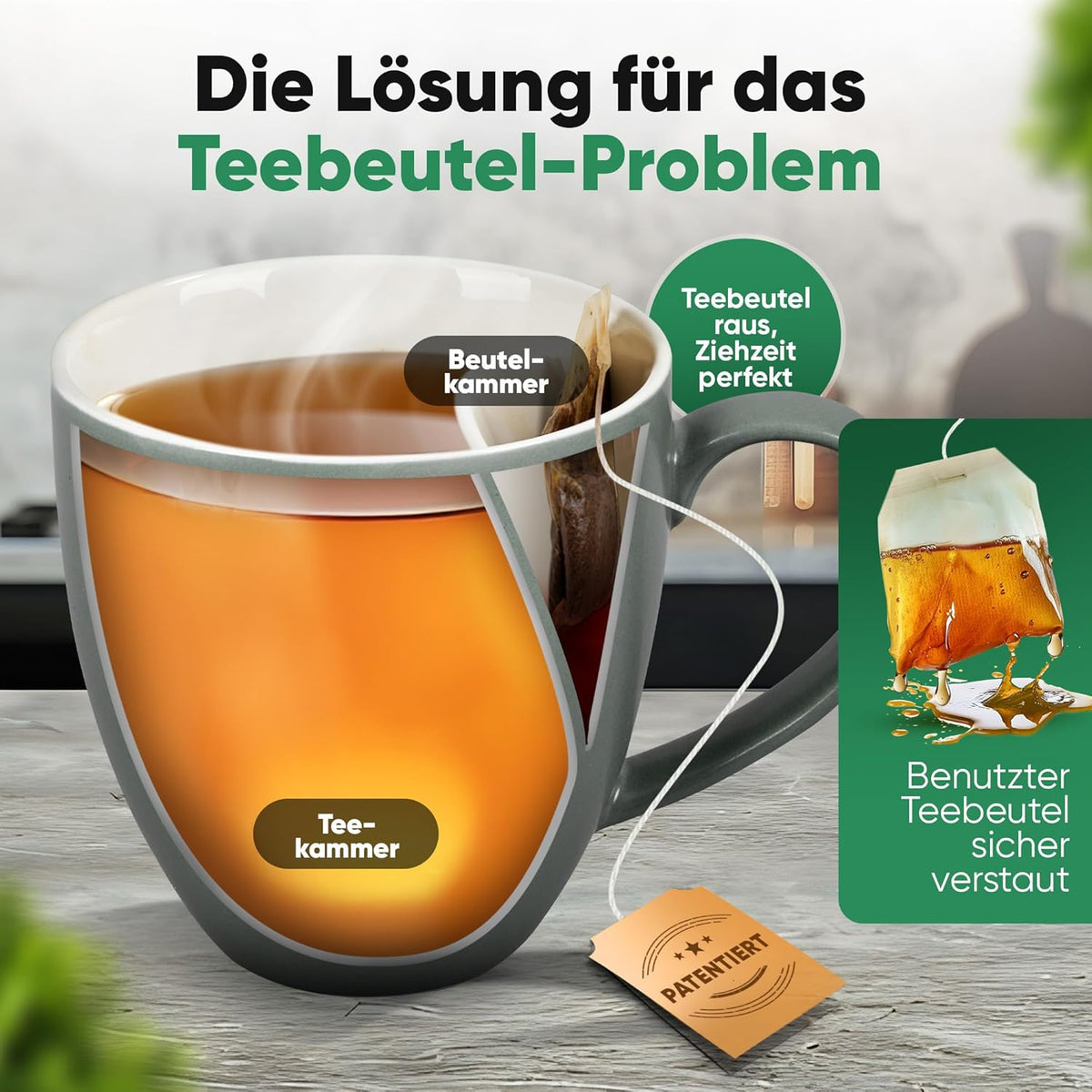 Neighbour's Friend Gepatenteerde theemok grijs geschenkverpakking I Keramische mok groot 325ml I Theemok steengoed I Keramische mok voor thee I Vaatwasmachinebestendige theemokken I Modern design voor theedrinkers