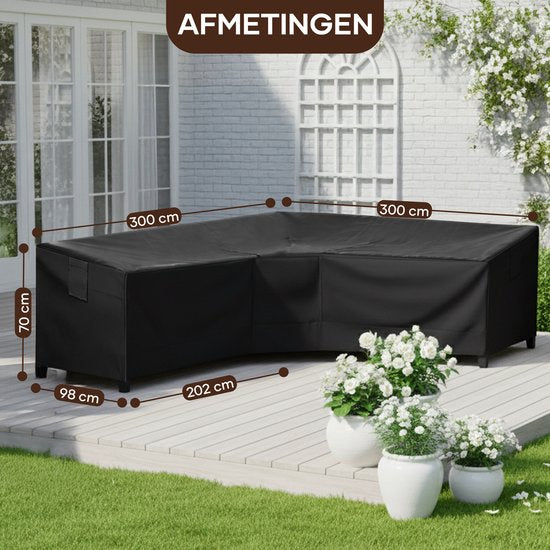 Villux Beschermhoes Tuinbank - Beschermhoes Tuinmeubelen - Hoes Tuinmeubelen - Hoes Tuinset - Loungeset - Waterdicht - Hoes Loungeset - 420D - 300/98 x 300/98 x 70cm