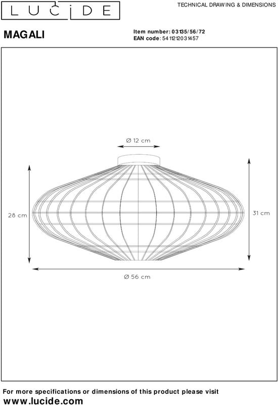 Lucide MAGALI - Plafonnière (Plafondlamp) - Ø 56 cm - 1xE27 - Naturel