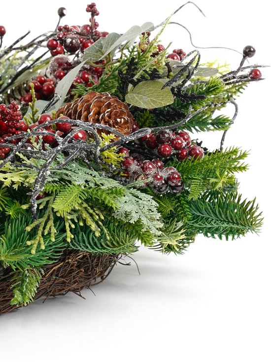 Mica Decorations Bodi Kerstkrans met Dennenappels - H13 x Ø50 cm - Bordeaux