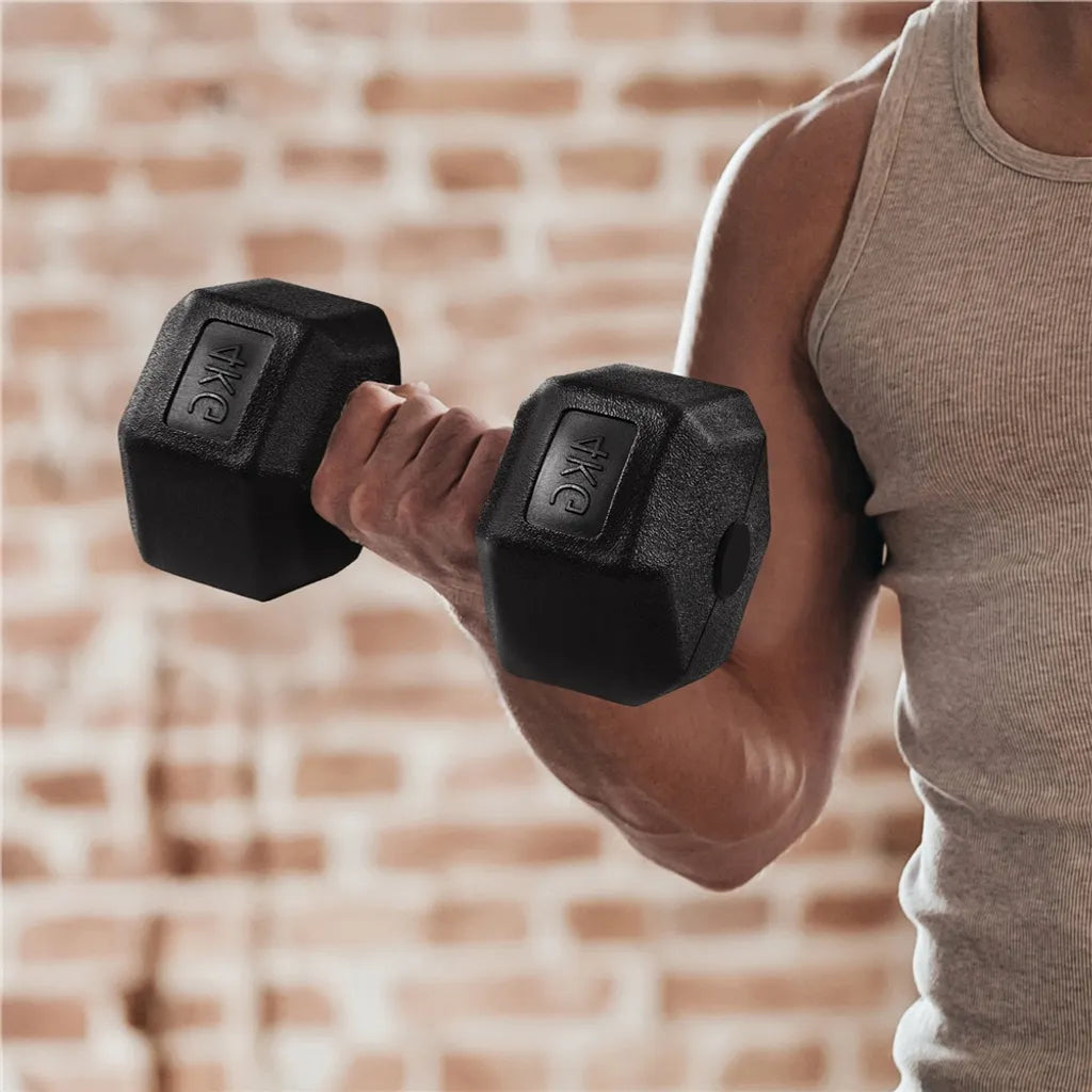 Yaheetech Hexagon Dumbbellset 2 x 4 kg - Zwart - Antislip PVC Halters voor Krachttraining
